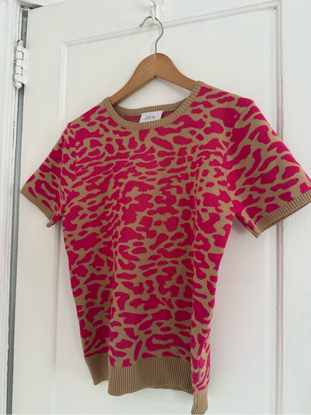 J.O.A. Hot Pink & Tan Animal-Print Knit Tee